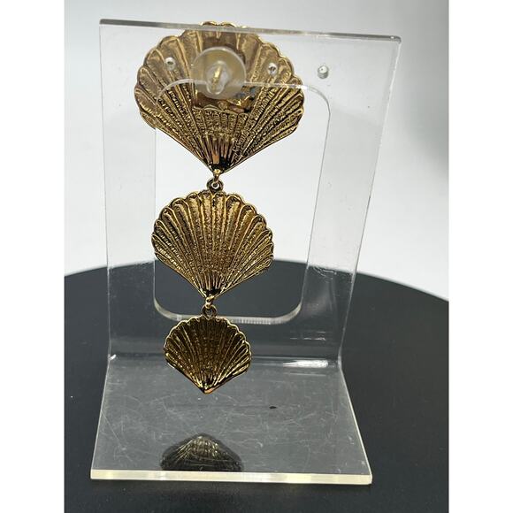 Mignonne Gavigan Designer Anisah Lux Shell Dangle Triple Drop Earrings Repaired - Picture 2 of 6